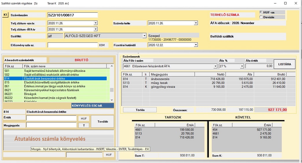 Könyvelő program - Átutalásos számlakönyvelés